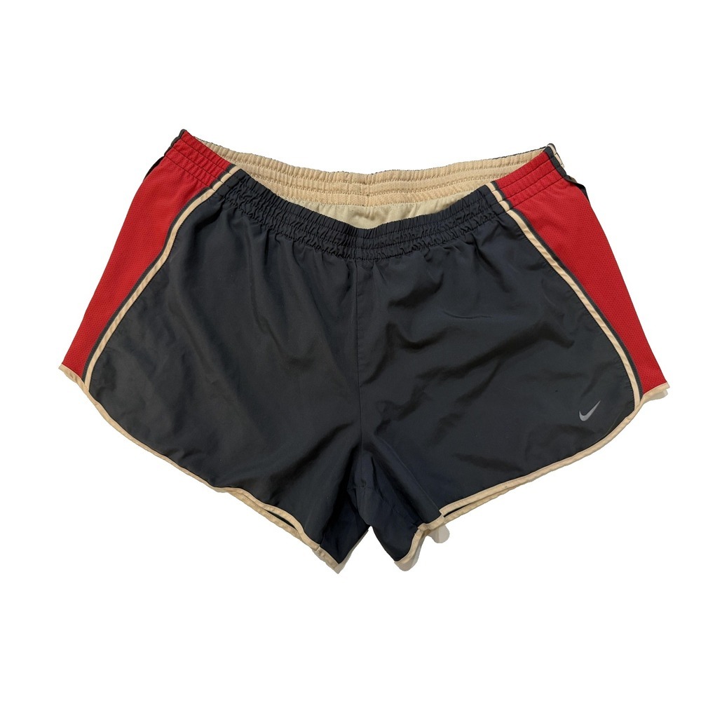 Nike Dri-FIT Running Shorts Womens Large Black Red Lined Mesh Split Hem Athletic